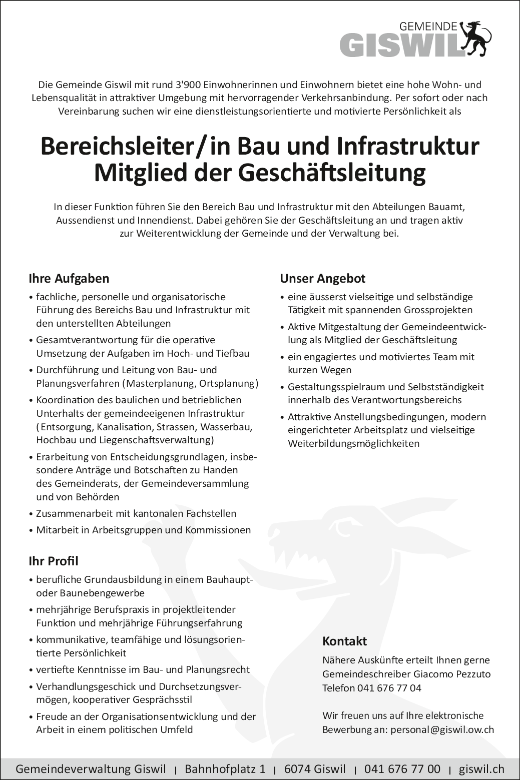 Bereichsleiter Bau/Infrastruktur