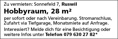 Hobbyraum zu vermieten