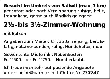 2.5 - 3.5-Zi. Wohnung, Umkreis Ballwil