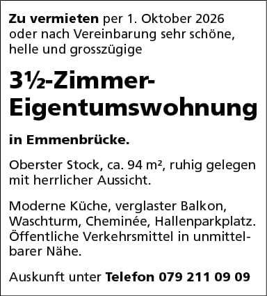 3.5 Zi Eigentums-Wohnung, Emmenbrücke