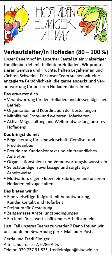 Verkaufsleiter/in Hofladen 80-100%