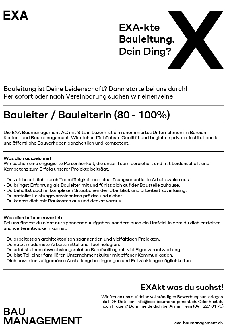 Bauleiter / Bauleiterin 80-100%