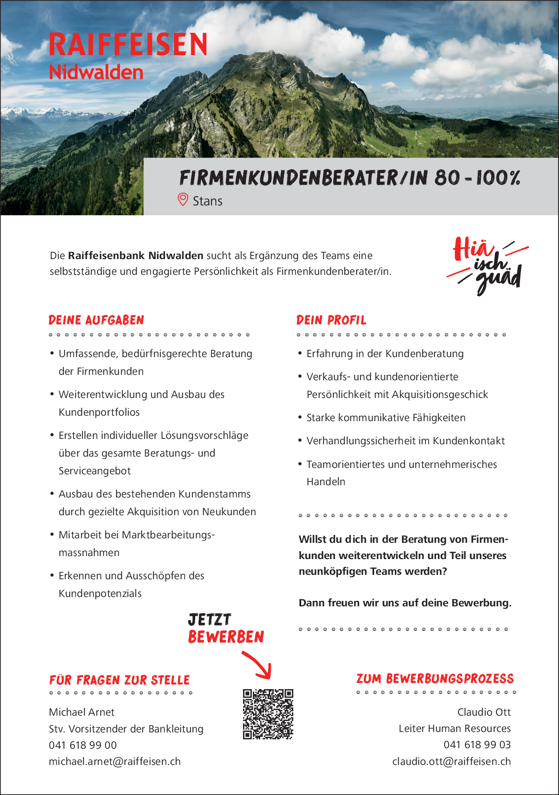 Firmenkundenberater/in 80-100%, NW