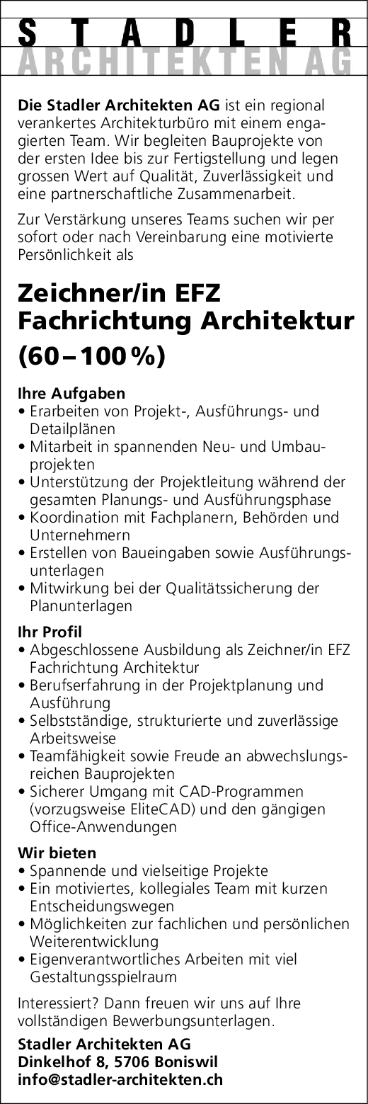 Zeichner/in EFZ , Eich