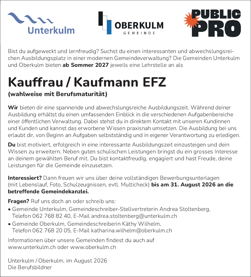 Lehrstelle Kauffrau/ Kaufmann