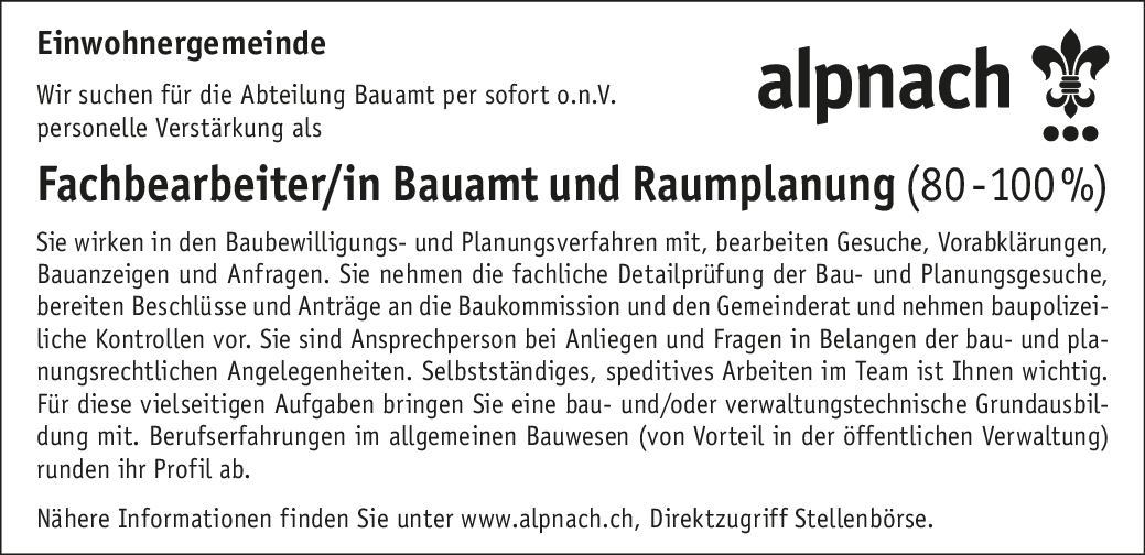 Fachbearbeiter/in Bauamt / Raumplan.
