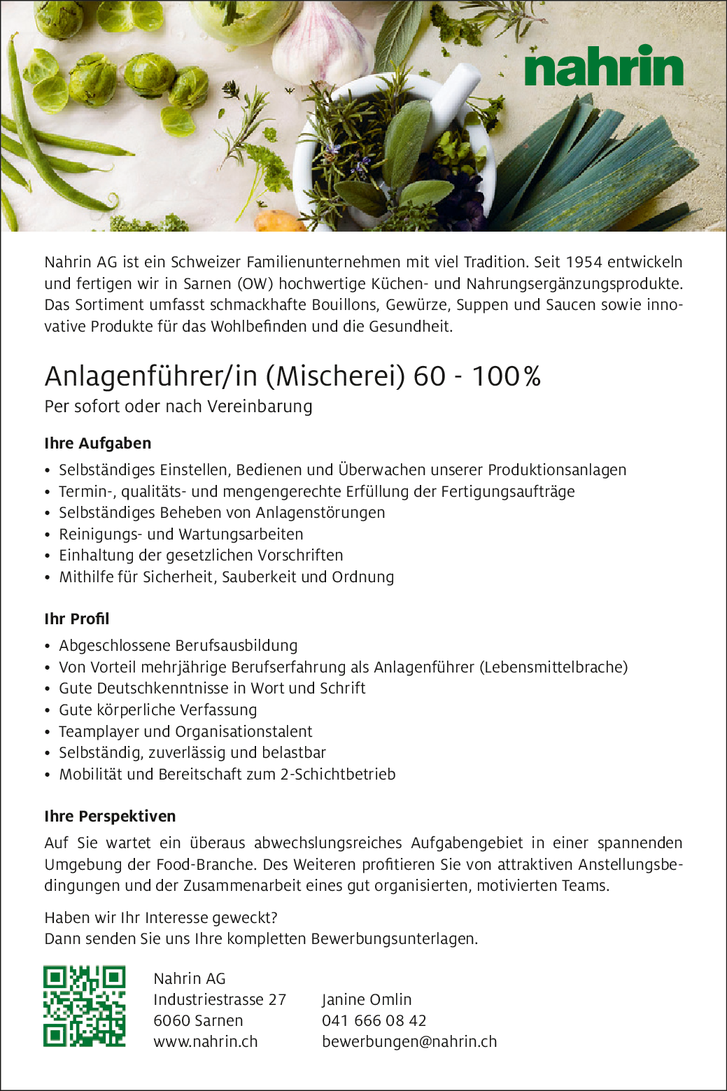 Anlagenführer/in Mischerei 60-100%