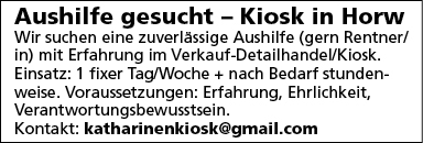 Aushilfe gesucht