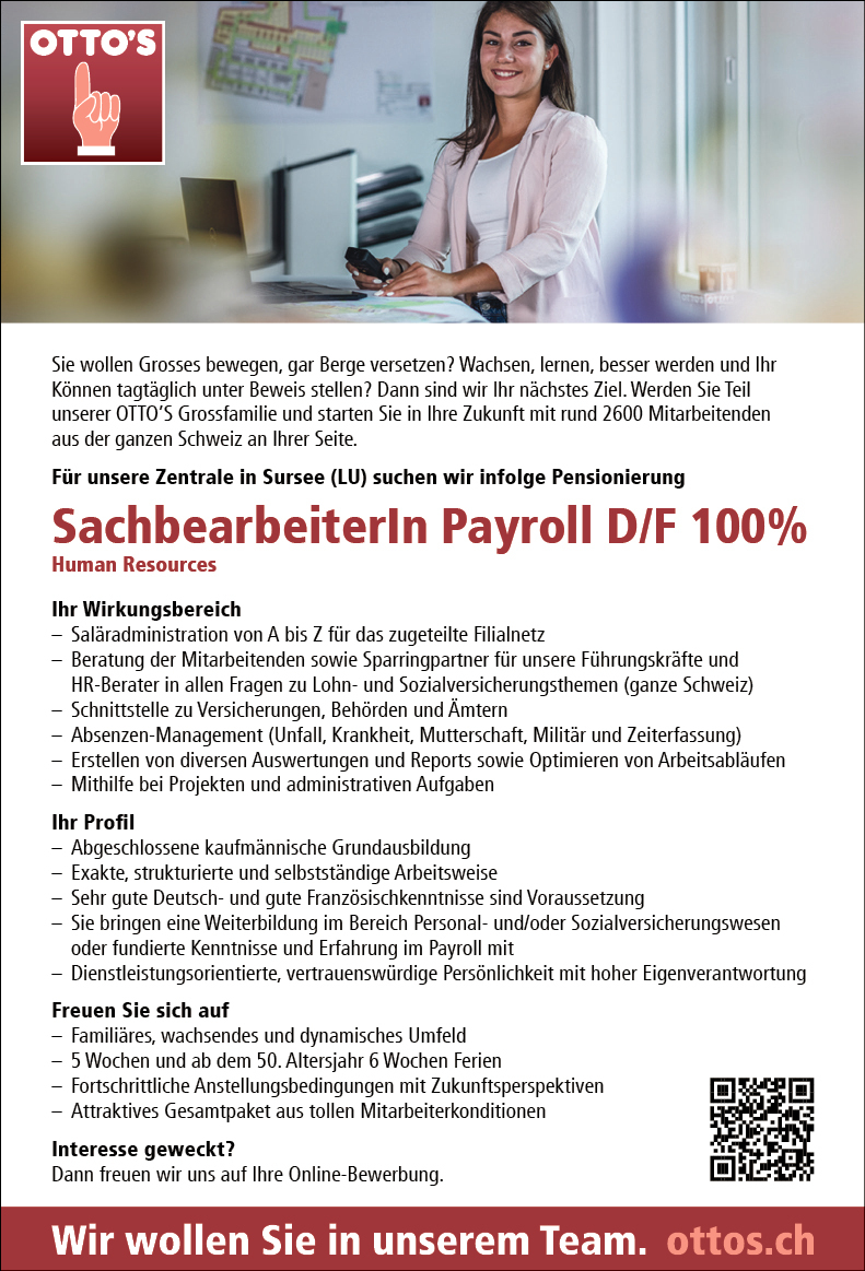 SachbearbeiterIn Payroll D/F 100%