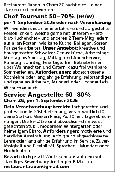 Chef Tournant / Service-Angestellte