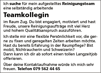 Reinigungsteam sucht Teamkollegin