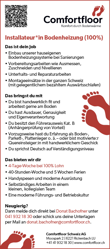 Installateur*in Bodenheizung (100%)