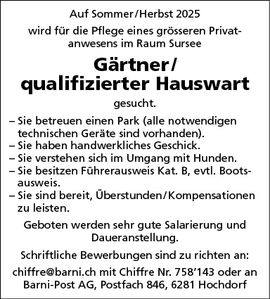 Gärtner / qualifizierter Hauswart