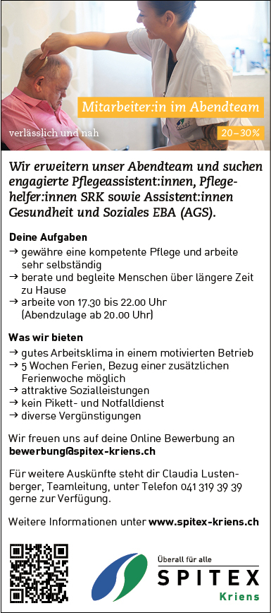 Mitarbeiter/in im Abendteam