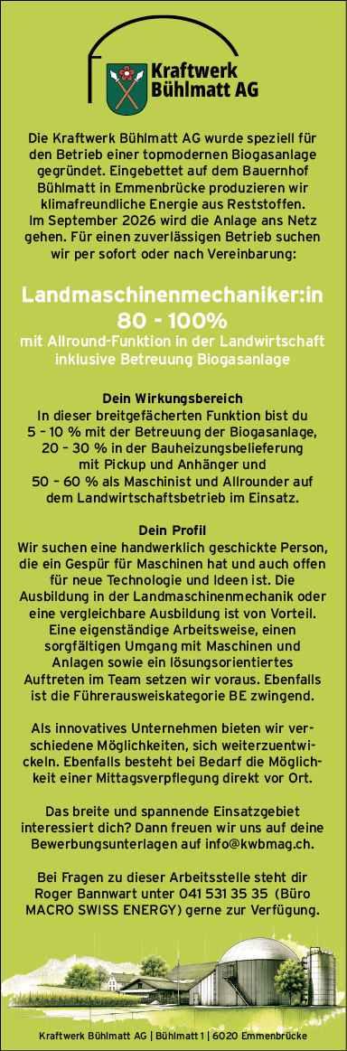 Landmaschinenmechaniker/in 80-100%