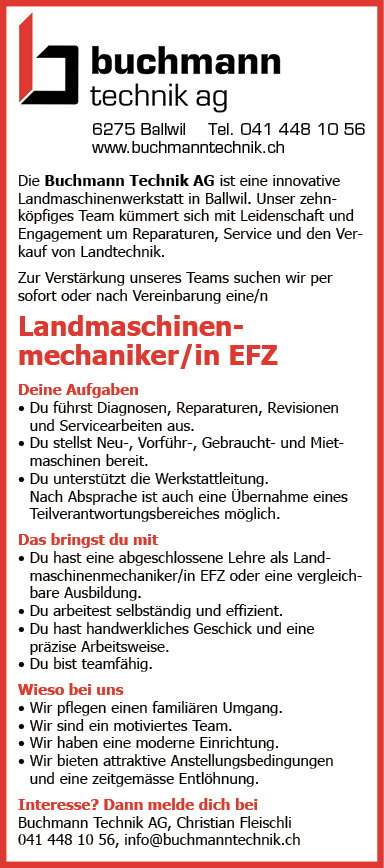 Landmaschinenmechaniker/in EFZ