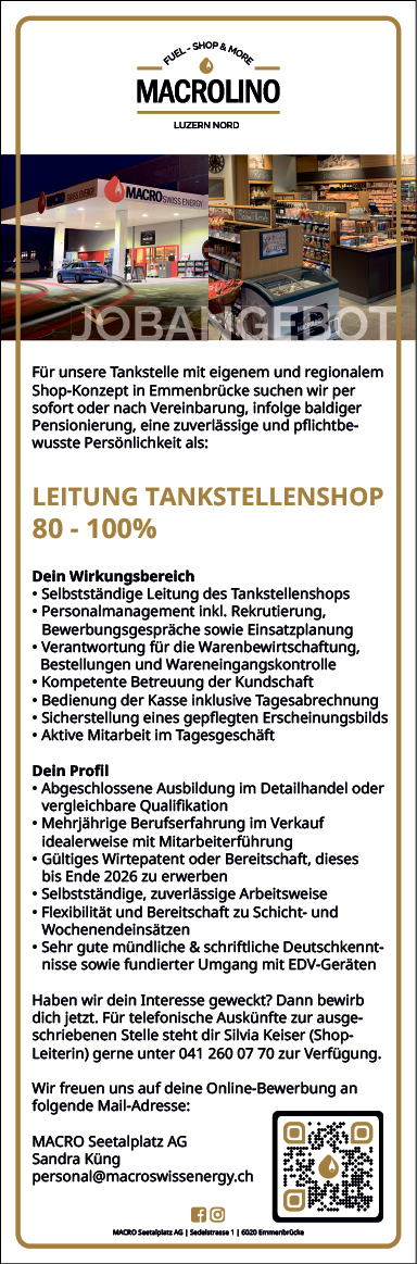 Leitung Tankstellenshop 80-100%