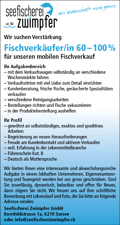 Fischverkäufer/in (60-100%)
