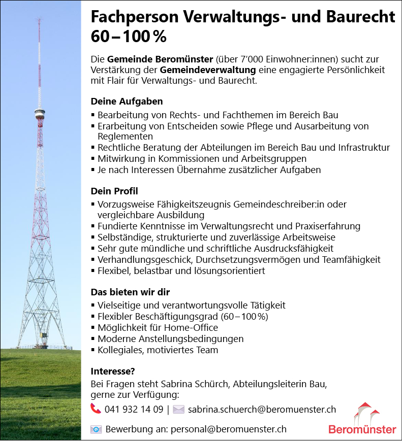 Fachperson Verwaltungs- und Baurecht 60-100%