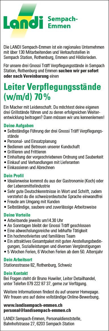 Leiter Verpflegungsstände (w/m/d)