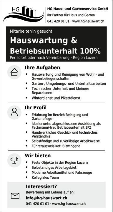 Hauswartung und Betriebsunterhalt 100%