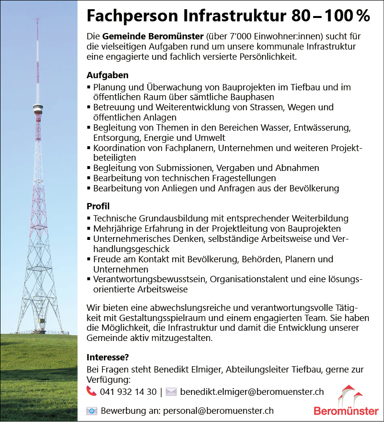 Fachperson Infrastruktur 80-100%