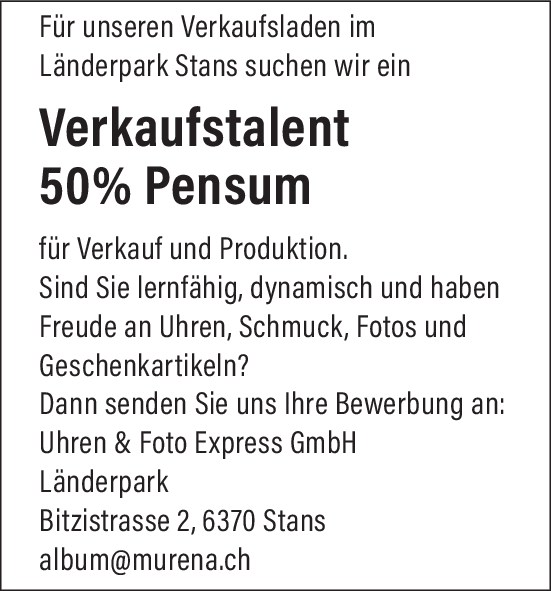 Verkaufstalent 50%, NW