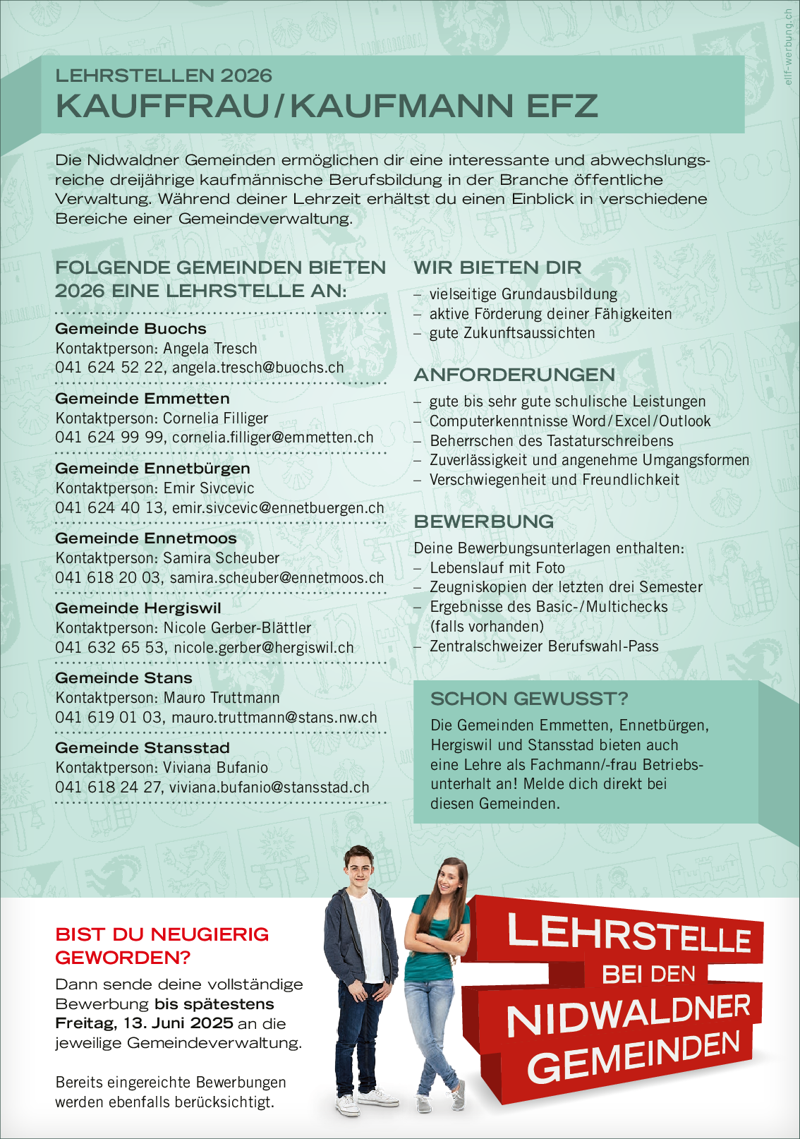 Lehrstellen 2026 Kauffrau/Kaufmann EFZ