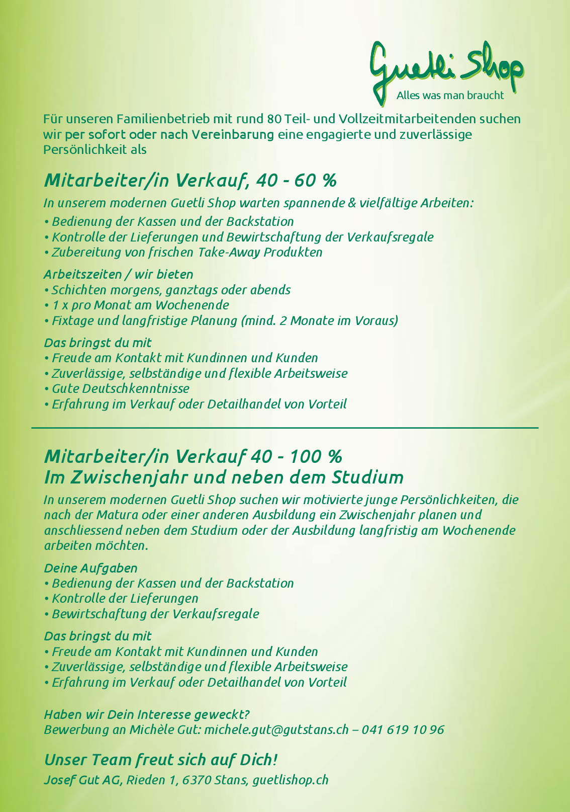 Mitarbeiter/in in Verkauf , NW