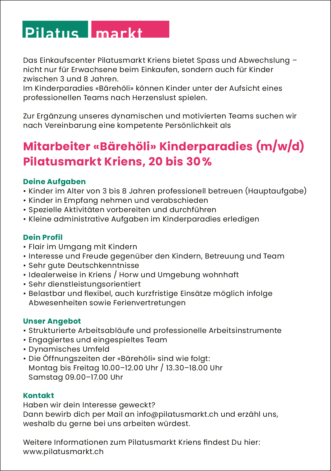 Mitarbeiter Kinderparadies m/w/d 20-30%