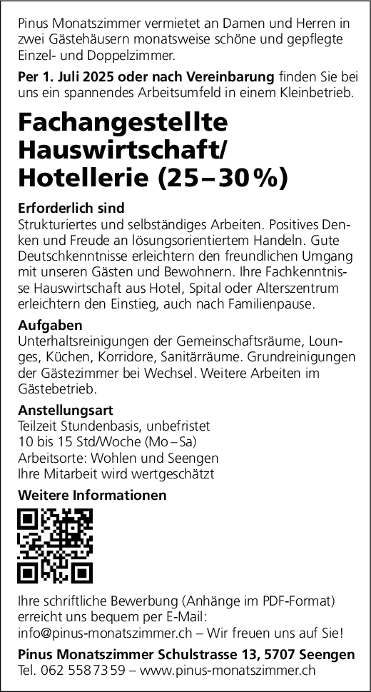 Fachangestellte Hauswirtschaft/Hotelleri