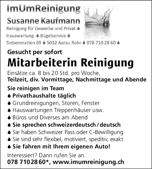 Mitarbeiter/in Reinigung