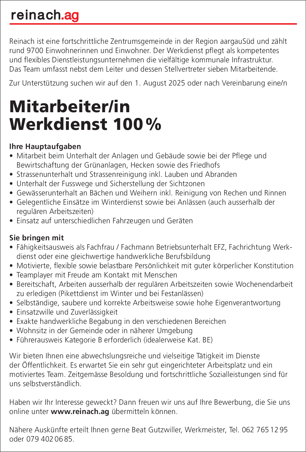 Mitarbeiter/in Werkdienst