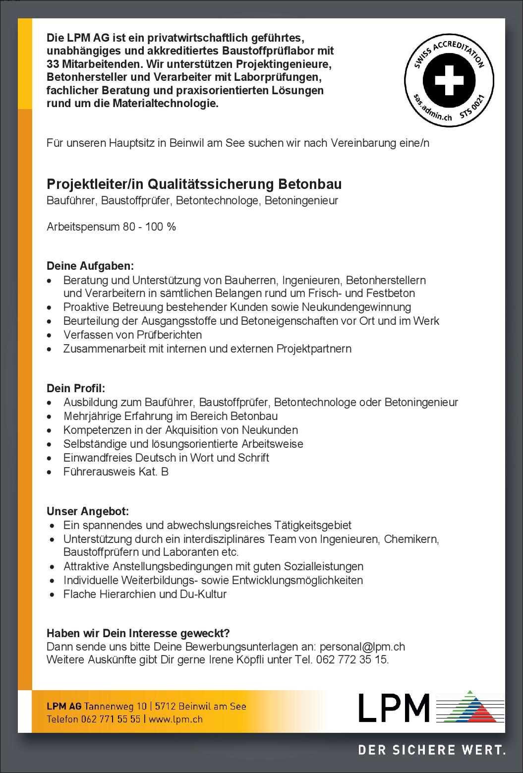 Projektleiter/in Qualitätssicherung